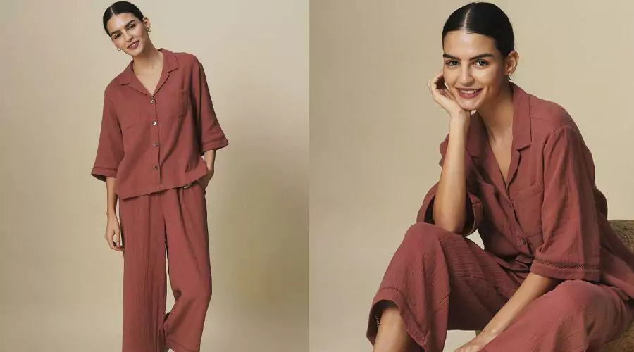 Chemistry - Women Shirt Collar Pure Cotton Night Suit