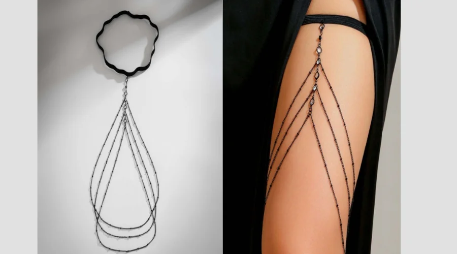 AQUASTREET - Black Rhinestone Studded Multi-Layered Thigh Leg Chain