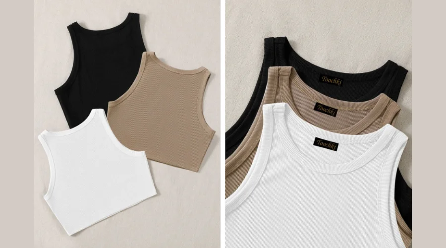 TOOCHKI Women Pack of 3 Soft Lycra Tank Crop Top
