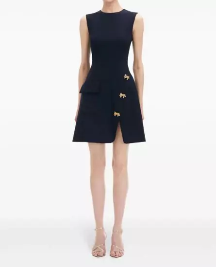 Oscar de la Renta Bow Button Split Skirt Dress