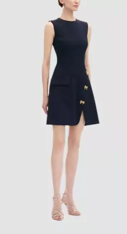 Oscar de la Renta Bow Button Split Skirt Dress