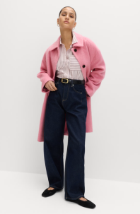 Brushed Collared Longline Car Coat With Wool
