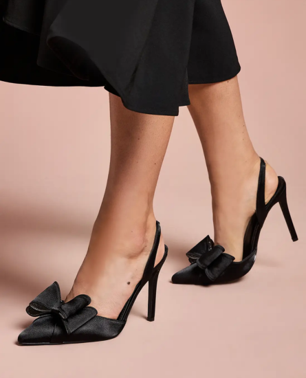 Coast Tamara Satin Bow Sling Back Stiletto Court Shoes