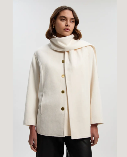 Karen Millen Brushed Wool Detachable Scarf Tailored Short Coat