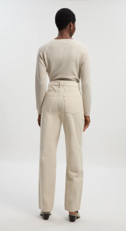 Karen Millen Denim Cream Stripe High Waist Straight Leg Jean (1)