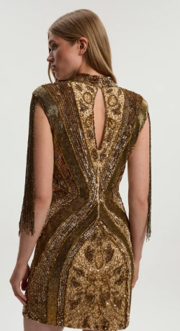 Karen Millen Embellished Beaded Cap Sleeve Woven Mini Dress (1)