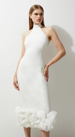 Karen Millen Figure Form Bandage Ruffle Hem Halter Knit Midi Dress (1)