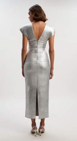 Karen Millen Foil Metallic Figure Form Angel Sleeve Knit Maxi Dress (1)